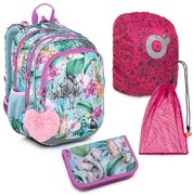 Veľká školská súprava Topgal ELLY 23004 G - batoh + peračník + vrecko na prezuvky + pláštenka na batoh