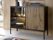 Skrinka Sento, čierna/dub wotan, s osvetlením%