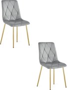 Sada dvoch jedálenských stoličiek LIBRA zamatové, svetlosivé / zlaté nohy (2 ks)