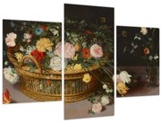 Obraz - Jan Brueghel the Elder, Flowers in a Basket and a Vase, reprodukcia (90x60 cm)