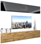 Obývacia stena Belini Premium Full Version čierny lesk / dub wotan  + LED osvetlenie Nexum 94