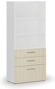 Kancelárska skriňa s kombinovanými zásuvkami PRIMO WHITE, 800 x 420 x 1781 mm, biela/breza