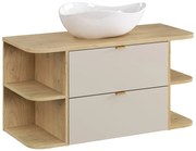 Závěsná skříňka Dalia Cashmere Ovalia s deskou a umyvadlem 100 cm kašmírová/dub cremona