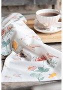 Biela bavlnená kuchynská utierka s vtáčikmi a kvetmi - 47*70 cm
