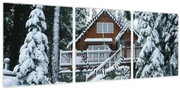 Obraz - Drevená chata (s hodinami) (90x30 cm)