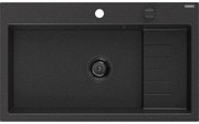 Mexen Omar, 1-komorový granitový drez 800x480x210 mm, čierna-strieborná metalíza, grafitový sifón, 6520801005-73-B
