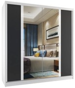 Šatníková skriňa 158cm Belini biely mat / čierny mat s posuvnými dverami a zrkadlom  MV SZP3/2/W/B/W/HI