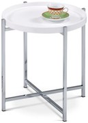 Odkládací stolek pr.50x50 cm, deska dřevo, bílý mat. lak, kovové chromované nohy