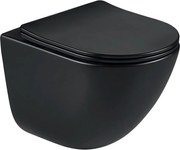Erga Lily+, závesná WC misa 490x370x365mm, Rimless Tornado 2 + toaletné sedadlo s pomalým zatváraním, čierna matná, ERG-V03-LILY-TO2-BK