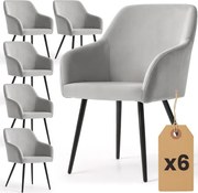Sada šiestich jedálenských stoličiek ESTELLE zamatové, sivé / čierne nohy (6 ks)