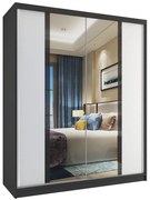 Šatníková skriňa 133 cm Belini čierny mat / biely mat s posuvnými dverami a zrkadlom  MV SZP2/2/B/W/B/HI