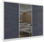 Šatníková skriňa 232 cm Belini biely mat / šedý lesk s posuvnými dverami a zrkadlom BM SZP4/2/W/WI/2S1L/HI