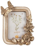 Zlatý fotorámik s kvetmi a motýlikmi - 17*3*23 cm / 10*15 cm