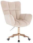 LuxuryForm DESIGN Otočné kreslo AURORA VELUR na zlatej podstave s kolieskami - krémové