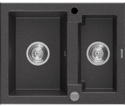 Mexen Carlos granitový 1,5-komorový drez 582 x 475 mm, Čierna škvrnitá, sifón Chrómová - 6518581500-76