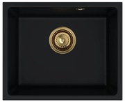 Sink Quality Crypton 55, kuchynský granitový drez 460x375x205 mm + zlatý sifón, čierna, SKQ-CRY.C.1KBO.55.XG