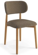 ALMO Hnedá Taupe (látka Monza 40) / lakovaný dubový rám – DREVENÁ BOUCLÉ STOLIČKA DO OBÝVAČKY, JEDÁLNE A KUCHYNE V RETRO ŠTÝLE