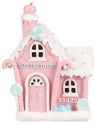 Vianočná dekorácia Domček z cukroviniek, polyresin, LED, ružová