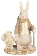 Dekorácia béžový zajačik s vtáčikom - 11*8*15 cm