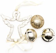 DECOLED Závěsná dekorace akryl, anděl, 9,5 cm s třemi 4 cm rolničkami