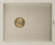 Mexen Pedro granitový drez s 1 komorou 560 x 460 mm, béžový, sifón zlatý - 6508561000-69-G