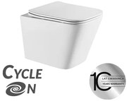 Laveo Kvadrato Cycleon 2.0, závesná WC misa s toaletným sedadlom z duroplastu, Vortex splachovanie, biela lesklá, LAV-VMK_610S