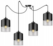 Závesné svietidlo Roma Spider, 4x čierne/transparentné sklenené tienidlo