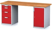 Alfa 3 Dielenský stôl MECHANIC I so zásuvkovým boxom a skrinkou na náradie miesto nôh, 4 zásuvky, 2000 x 685 x 880 mm, červené dvere