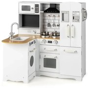 Rohová kuchynská hracia súprava pre deti drevená hracia kuchynka so sporákom 82 x 66 x 88 cm biela