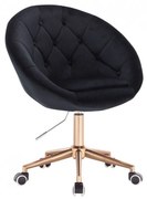 LuxuryForm DESIGN Kreslo VERA VELUR na zlatej podstave s kolieskami - čierne