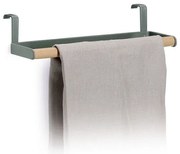 Zeller Present Držiak na utierky, závesný stojan na dvierka, matná zelená, kov/buk