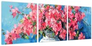 Obraz - Váza ružových kvetov (s hodinami) (90x30 cm)