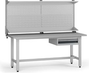 Výškovo nastaviteľný dielenský stôl G5 s nadstavbou, 1800 x 750 x 800-1000 mm, 1x kontajner, 1 zásuvka, grafit