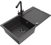 Mexen Leo, drez granitový 900x500x190 mm, 1-komorový a čierna batéria Duero, čierna škvrnitá, 6501-76-671600-70-B