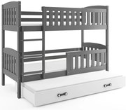 Poschodová posteľ s prístelkou KUBO 3 200x90 grafitová - biela