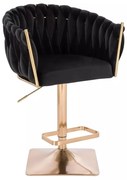 LuxuryForm DESIGN Barová stolička NORDEN VELUR na zlatej hranatej podstave - čierna