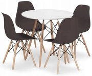 Jedálenská zostava TODI 80cm okrúhly stolový set biely + 4 stoličky OSAKA hnedé