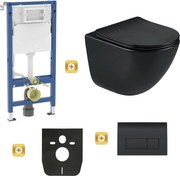 Závesný set GEBERIT Duofix Basic+ WC LILY+Tornado2.0 + tlačidlo + WC sedadlo, čierna, GEBERIT-LILY-TO2-BK