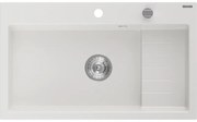 Mexen Omar, 1-komorový granitový drez 800x480x210 mm, chrómový sifón, biela, 6520801005-20