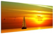 Obraz západu slnka s jachtou (120x50 cm)