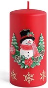 Vánoční svíčka Sněhulák 14 cm červená