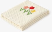 Goldea kuchynská vaflová utierka s výšivkou - tulipány na krémovom 50 x 70 cm