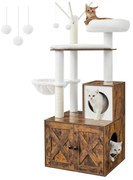 Mačací strom, nábytok pre mačky, s hojdacou sieťou, rustikálny hnedý