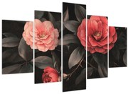 Obraz - Červené kvety na tmavom pozadí (150x105 cm)