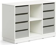 Úložná skrinka CASPER, 8 zásuviek, 2 priehradky, so soklom, biela/šedá