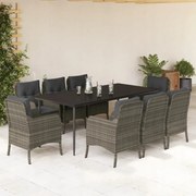 vidaXL 9-dielna záhradná jedálenská sada s podložkami sivá polyratan