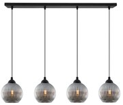 Závesné svietidlo Riffle Round, 4x grafitové sklenené tienidlo