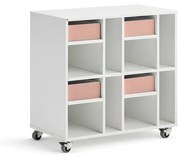 Úložná skriňa CASPER, 4 zásuvky, 8 priehradiek, biela, tmavoružová