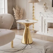 OKRÚHLY KONFERENČNÝ STOLÍK ELLINE ZLATÝ NEREZ + BIELY MRAMOR