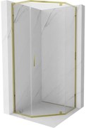 Mexen Exo, päťuholníkový výklopný sprchový kút 80 x 80 cm, číre sklo, zlatá, 812-080-080-50-00